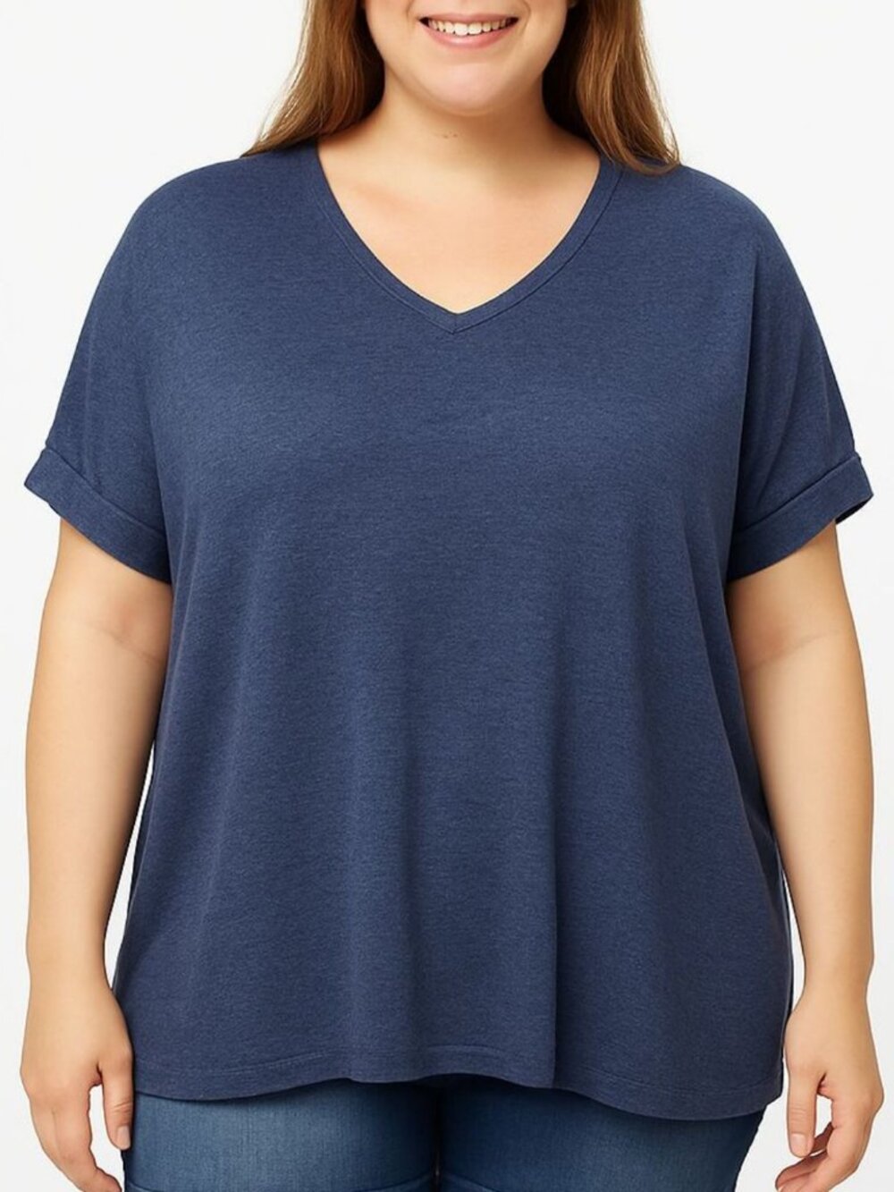 Chicos Womens Drop Shoulder Tunic Relaxed Fit Blue Knit Stretch Size M / L